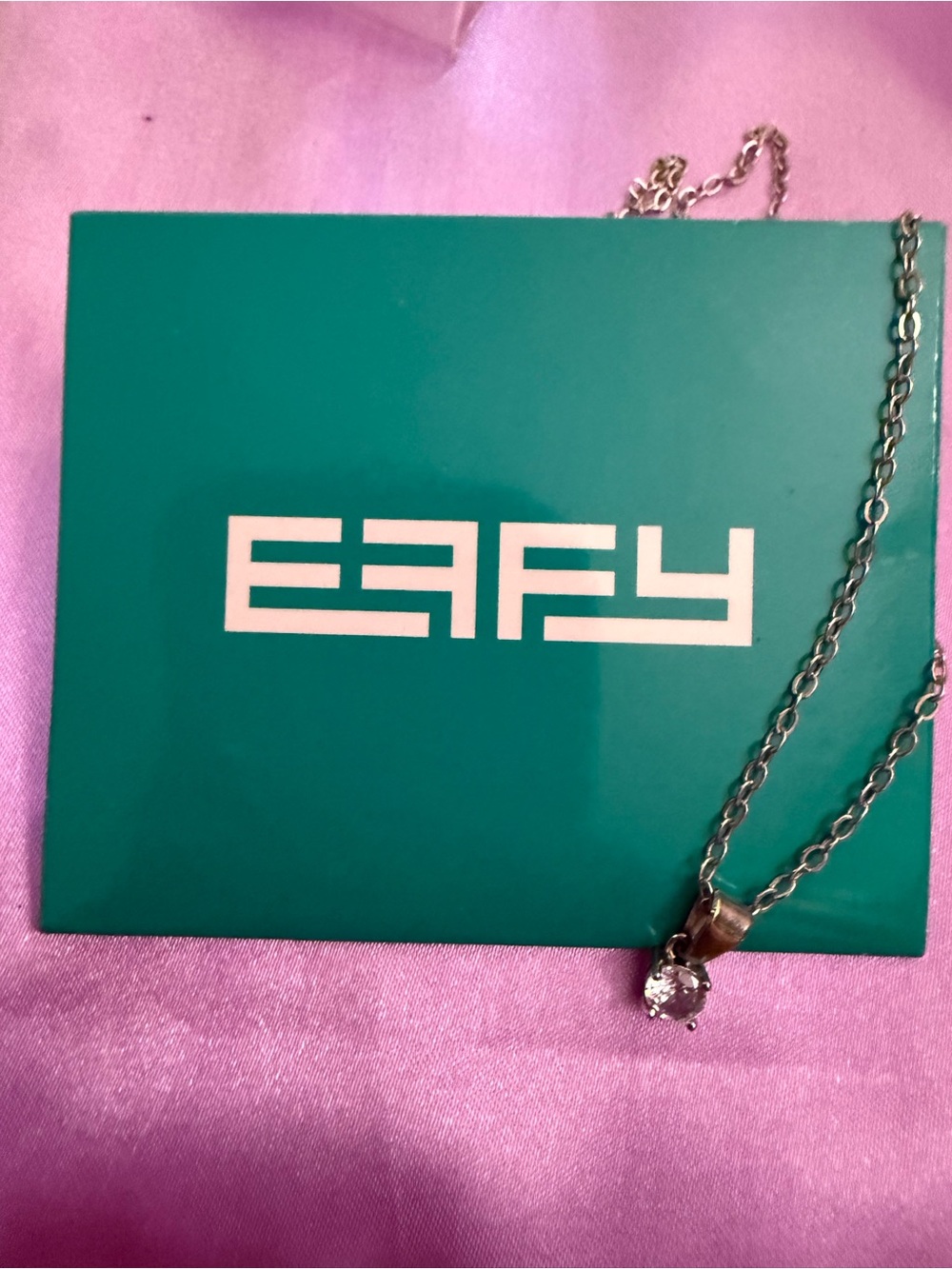 5/25 Effy Silver tone Chain Necklace and Clear Stone Pendant